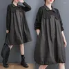 Abiti casual Stile coreano giapponese Patchwork Chic Girl's Fashion Denim Dress Street Donna Autunno Primavera Capispalla