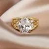 Pierścionki ślubne Big Owalny Stone White Cyrron dla kobiet biżuteria Vintage moda żółte złoto kryształowy pierścionek zaręczynowy Walentynki Prezent