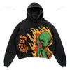 Heren Hoodies Sweatshirts herfst en winter Alien Print Street Fashion Skull Patroon Retro Hooded Sweater Men Dames Tops Harajuku Anime