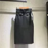 Skirts Spring PU Leather Skirt Pencil Midi High Waist OL Elegant Sheath Wrap With Belt Ladies Streetwear 324A1025