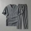 Męskie dresy dresowe męskie odzież mąż 2023 Summer bawełniany lniane spodnie T-shirt Suit Men Casual Style plus rozmiar 8xl 9xl 2-częściowy setm