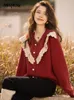 Damesbreien T Tees Mishow Sweater Cardigan voor vrouwen Koreaanse mode -ruches Gebreide kleding Herfst Winter enkele borsten gebreide tops MXBZ1111 230311