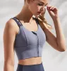 Neuer luxuriöser L-Yoga-Anzug-BH, Designer-Damen-Sport-BH, schnell trocknender, atmungsaktiver Stretch-BH, stoßfest, Push-ups, Stretch-Lauf-Reißverschluss-BH, Jogging-Fitness-Damenweste, Schwarz