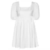 Casual Dresses Square Neck Puff Sleeve Mini Dress Fashion White Elegant Puff Sleeve Halter Party Beach Dress Vacation Casual Ladies Summer G230311