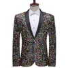 Ternos masculinos colorido lantejoulas de lantejoulas de tampa glitter blazer masculino colarinho de xale 1 botão de casamento cantores de casca de mensageiro Shiny