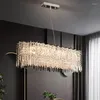 Lampadari rettangolo appeso cristallo moderno di lusso illuminazione a soffitto a LED per soggiorno cucina ad isola cromata decorazioni per la casa per interni