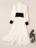 Casual Dresses Raremeet 2023 Design Spring And Summer Pleated Dress Women's White Temperament Retro Slim Irregular Celebrity Same