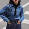 Blusas femininas camisa jeans feminina moda de moda chique chique coreano solto manga longa colarinho de colarinho de colarinho lady lady blue blue blue blue