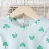 Robes de fille Toddler Girls Short Sleeve St. Patric.k's Day Floral Printed Ruffles Princess Dress Casual Taille 8