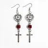 Серьги модные филигранные сердечный крест капля с красной/черной/пурпурной розой Викторианские готические ювелирные изделия для женщин