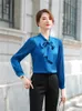 Женские блузки ретро -синяя шифоновая рубашка Blous