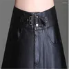 Skirts PU Leather Midi Skirt Women Work Wear Office Autumn Winter 2023 Suit High Waist Female Plus Large Size 4XL