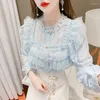 Kvinnors blusar 2023 Autumn Korean Style Shirts French Cortile Ruffle Shirt Tung handgjorda pärlade långärmad topp Blusa S9214