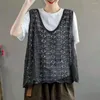Women's Sweaters Cotton Thread Crochet V-neck Hollow Knitted Vest Women Summer Thin Retro Literary Loose Breathable All-match Pullover