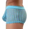 Mutande Boxer da uomo Pantaloncini Mutandine Sissy Sexy See Through Lingerie Fishnet Hollow Out Mesh Maschile Pouch Boxer Intimo Gay