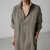 Casual Dresses 2023 Summer Women Vintage Cotton Linen V-Neck Short Sleeve Pockets Female Loose 2023003