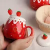 Muggar Strawberry Coffee Mug Cup Lovely Ceramic With Lid Spoon Creative Milk Kitchen Drinkware Girls Water Cups