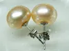 Boucles d'oreilles clous FINE Perfect Bread 10.5mm Pink Akoya Pearl Earring Solid 14K/20 White Gold