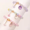 Bangle 3PCS/SET Korean Summer Cute Purple Pink Beaded Adjustable Bracelet Bangles For Women Girls Small Flower Charm Pendant