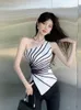 Women's Tanks Camis Y2k Sleeveless Irregular Tank Top Women Sexy Skinny Striped Design Corset Stretch Tube Streetwear Summer One Shoulder Tanks 230311