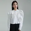 Women's Blouses Leoralx 2023 Origineel ontwerp Spring Niche Bubble Sleeve houtoorrand shirt vrouwelijke korte paragraaf lange mouwen lange mouwen