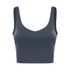 Yoga outfit Solid Color Soft Women Sports Tank Top Ribbed Högelastisk V-Neck U-back Fitness Bh Crop Tight Vest med bröstkudden