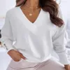Blouses feminina Blusa elegante Top Women Casual Botões de cor sólida solta Camisa de camisola de suéter de mangas compridas