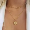 14k guldpläterade skiktade initiala halsband Papperklippskedjan halsband Enkel söt hexagon bokstav hänge choker halsband för kvinnor