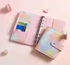 Fästen Buckle A6 Magic Pearl Notebook Loose-Leaf Macaron Hand Book Changing Colorful Romantic Leather Jotter Notepad Binder (Inre papper ingår inte)