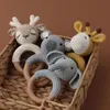 Rattles Mobiles 1pc Wooden Crochet Bunny Rattle Toy BPA Free Wood Ring Baby Teether Rodent Baby Gym Mobile Rattles born Educational Toys 230311