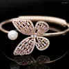 Bangle Fashion Bracelet With Adjustable Opening For Female Pink Zircon Hollow Pearl Butterfly Bracelets