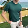 T-shirt da uomo British Style Summer Ice Silk manica corta T-shirt lavorata a maglia Uomo Simple Pure Color O Neck Casual Slim Tee Shirt Top Homme M 3XL 230311