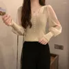 Kadın Sweaters 2023 V yaka boncuklu kazak Kadınlar Uzun kollu Sonbahar Kore tarzı mizaç şifon dikiş gömlek üst