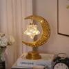 Dekorativa föremål Figurer Gold Ramadan Moon LED -lampdekoration för Home Metal Ramadan Kareem Lätt dekoration Eid Mubarak Muslim Eid Al Adha Gift 230311