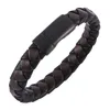 Charm Bracelets Men Jewelry Black Brown Braided Leather Bracelet Stainless Steel Magnetic Clasp Fashion Bangles Gifts Pulsera Hombre