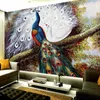 Fondos de pantalla Custom Retro 3d Wallpaper para paredes Fondo de pavo real Pintura Mural Papel de seda