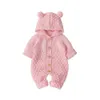 Rompers Autumn Baby Girls Sticked Hooded Clothing Cotton Spädbarn barn 3D Ear Romper Långärmad bodysuits Sunsuits Outfits 024m 230311