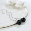 Dangle Earrings 925 Sterling Silver Black Agate Long Tassel Fashion Temperament For Women Simple Ear Jewelry