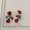 Dingle örhängen franska vintage rött anbud harts blomma hjärtkristall droppe för kvinnor flickamycken tillbehör gåva