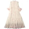 Casual Dresses Elegant Dress Woman S-XL 2023 Spring Cute Fairy Stand Collar Flare ärmar Slimming A-Line Princess Lace Ankel längd