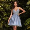 Party Dresses Fantasy Short Cocktail Knee Length Glitter Lace Layered Tulle Prom Gowns Spaghetti Straps Birthday Dress