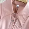 Blouses femininas Spring Europe e America Retro Retro Borderyer Camisa rosa de manga comprida estilo estrangeiro casual Top Women