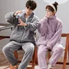 Women's Sleepwear Winter Flannel Couple Lovers Pajamas Zip Cardigan Jacket And Trousers Nightgown Adult Womem Men Lovely Cartoon Home