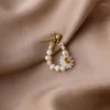 Backs Earrings VSnow Vintage Natural Freshwater Pearl Daisy Clip For Women Gold Color Metal Resin Arcylic Beaded Jewelry
