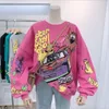 Kvinnors hoodies tröjor Casual Girl Sweatshirt Underhirt Söt tecknad bil och hundtryck Hiphop Personlighet Pullover Oversize Streetwear Aesthetic 230311