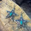 Kolczyki Dangle Retro Metal owalny niebieska żywica Stone pentagram gwiazda dla kobiet moda bohemia biżuteria akcesoria Prezenty