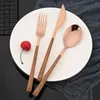 Dinnerware Sets 30Pcs/Set Marble Wooden Handle Cutlery Set Stainless Steel Tableware Knife Fork Spoon Silverware Kitchen Flatware