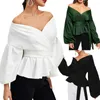 Women's Blouses Women Sexy Long Puff Sleeve V Neck Bowknot Waist Bandage Tight Blouse Shirt Office Casual Elegant