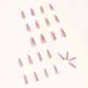 False Nails 24Pcs/Box Pink Long French Coffin Wearable Rhinestone Ballerina Fake Full Cover Nail Tips Press On