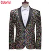 Ternos masculinos colorido lantejoulas de lantejoulas de tampa glitter blazer masculino colarinho de xale 1 botão de casamento cantores de casca de mensageiro Shiny